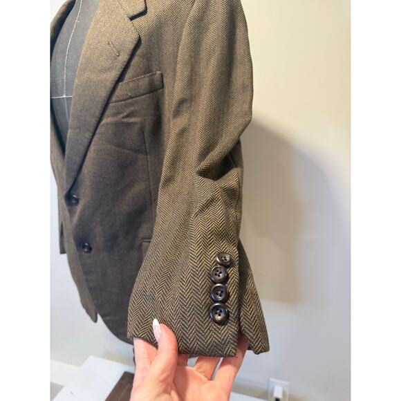 Oxxford Clothes Men's Cashmere Suit Jacket Sport Coat Brown Herringbone Sz 43 JL - Picture 3 of 16
